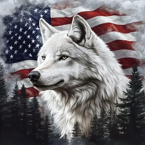 KTHOFCY 5D DIY Diamond Painting Kits for Adults American Flag and Wolf Full Drill Embroidery Cross Stitch Crystal Rhinestone Paintings Pictures Arts Wall Decor Painting Dots Kits 118X118 inch - Image 1