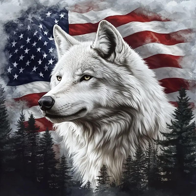 KTHOFCY 5D DIY Diamond Painting Kits for Adults American Flag and Wolf Full Drill Embroidery Cross Stitch Crystal Rhinestone Paintings Pictures Arts Wall Decor Painting Dots Kits 118X118 inch - Image 3