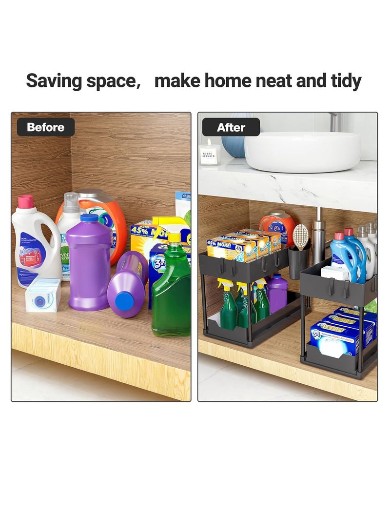 منظم مطبخ قائم بطبقتين، رف توابل، رف أسفل الخزانة، رف حوض، أسود - Image 2