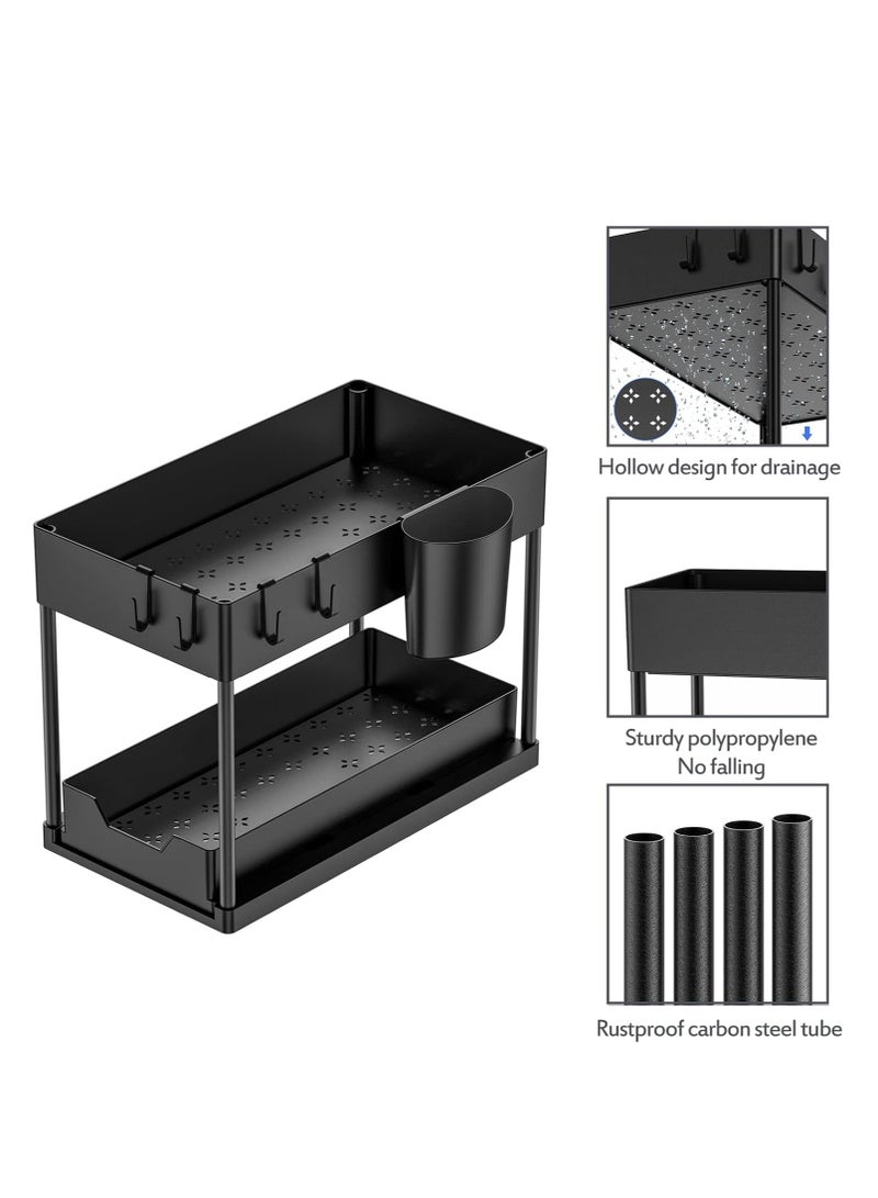 منظم مطبخ قائم بطبقتين، رف توابل، رف أسفل الخزانة، رف حوض، أسود - Image 4