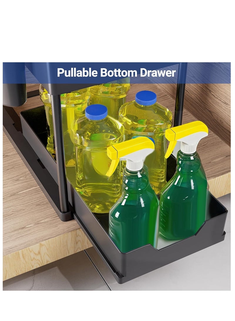 منظم مطبخ قائم بطبقتين، رف توابل، رف أسفل الخزانة، رف حوض، أسود - Image 5