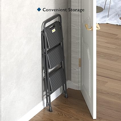 IMUU 3 Step Ladder with Handle Folding Step Stool Heavy Duty Metal Material Wide AntiSlip Pedal Convenient Handgrip Lightweight Step Ladder Portable for Household and Office Black - Image 4