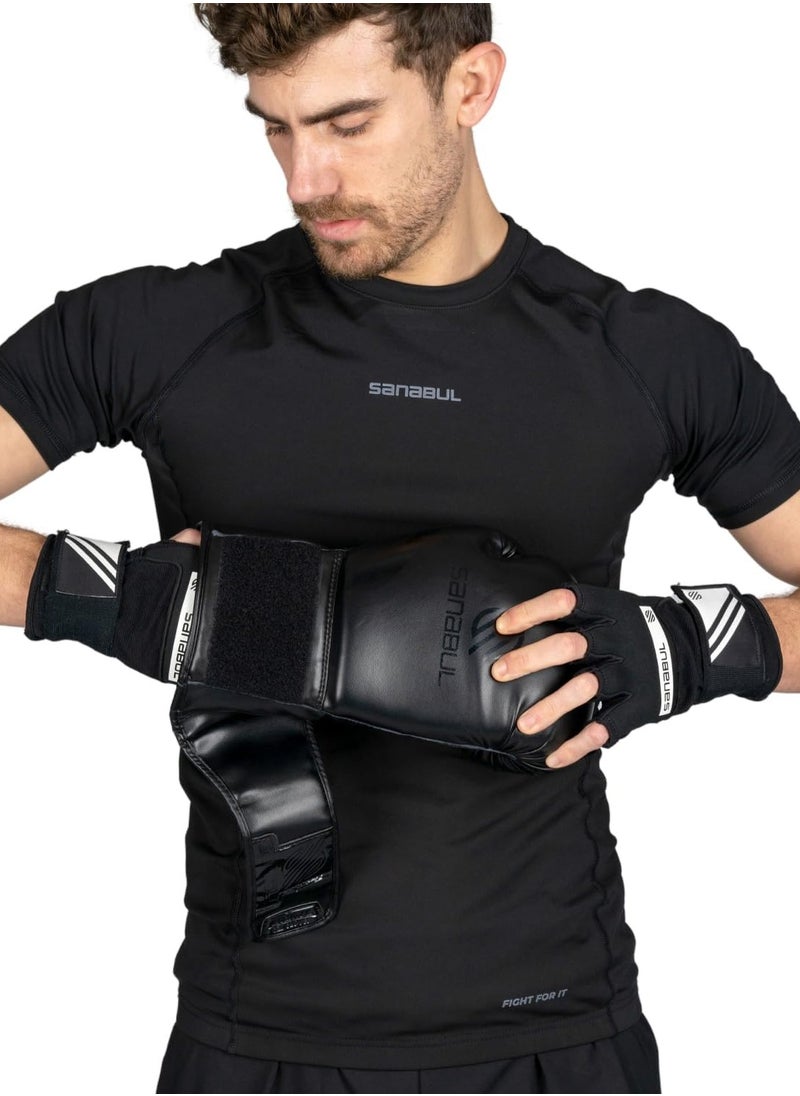 Sanabul  - Gel Hand Wraps for Boxing Gloves | MMA Muay Thai Kick Boxing Quick Wraps for Men & Women | Inner Boxing Hand Wrap for Gloves | Padded Knuckle Wrist Wrap (Black/White) - Image 1