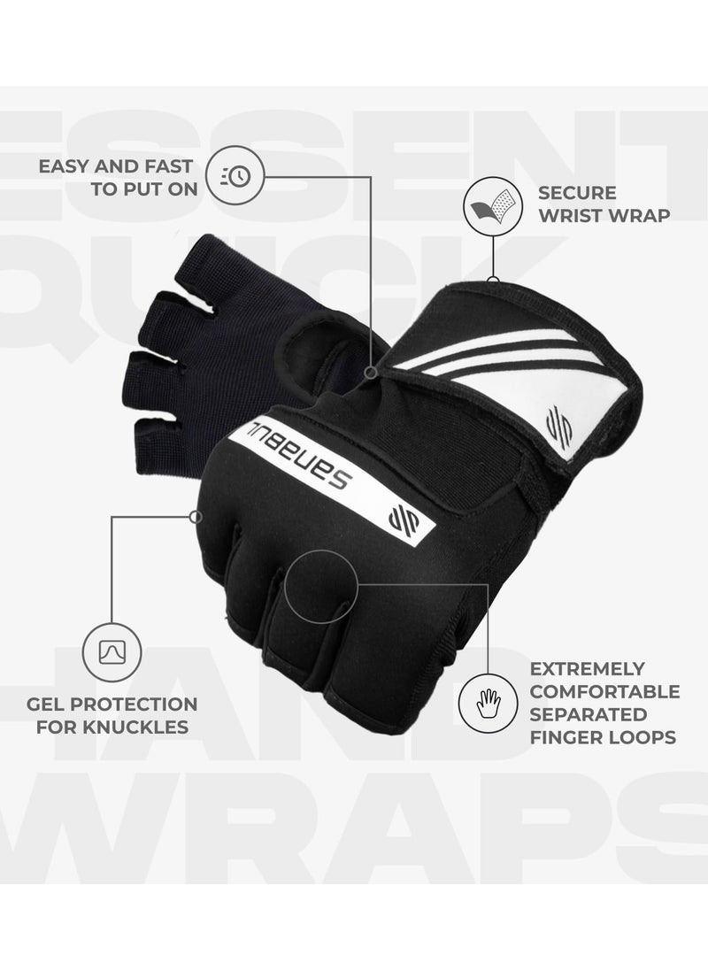Sanabul  - Gel Hand Wraps for Boxing Gloves | MMA Muay Thai Kick Boxing Quick Wraps for Men & Women | Inner Boxing Hand Wrap for Gloves | Padded Knuckle Wrist Wrap (Black/White) - Image 1