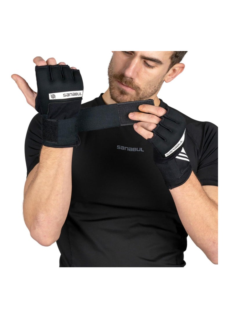 Sanabul  - Gel Hand Wraps for Boxing Gloves | MMA Muay Thai Kick Boxing Quick Wraps for Men & Women | Inner Boxing Hand Wrap for Gloves | Padded Knuckle Wrist Wrap (Black/White) - Image 1
