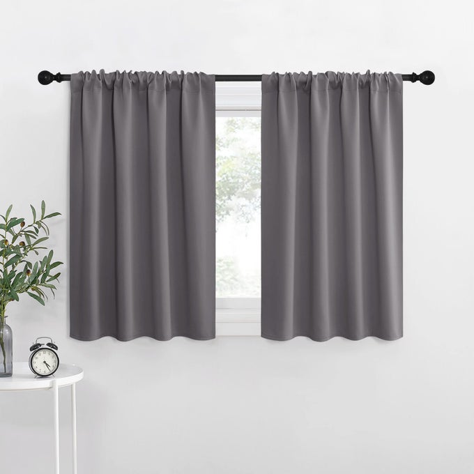 RV Bunk Curtains Grey Kitchen Window Curtains Over Sink Thermal Insulated Rod Pocket Blackout Blinds Drapes for Small Windows 2 Panels W42 x L30 Inch