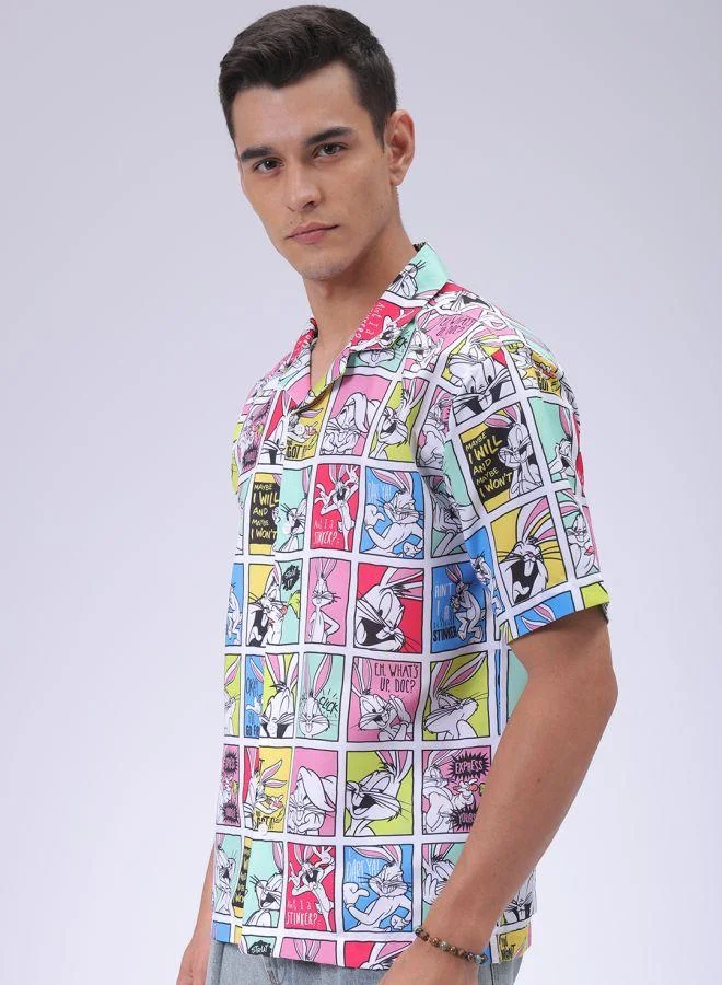 ذا انديان كراج كو Men Loose Fit Character Printed Half Sleeves Cuban Collar Street Wear Over Shirt