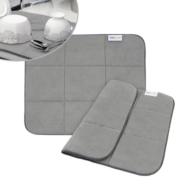 SINLAND Microfiber Dish Drying Mat Super Absorbent Dish Drying Pad for Kitchen Counter Mat for Countertops or Sinks 16X18Inch Dark Grey 2 Pack