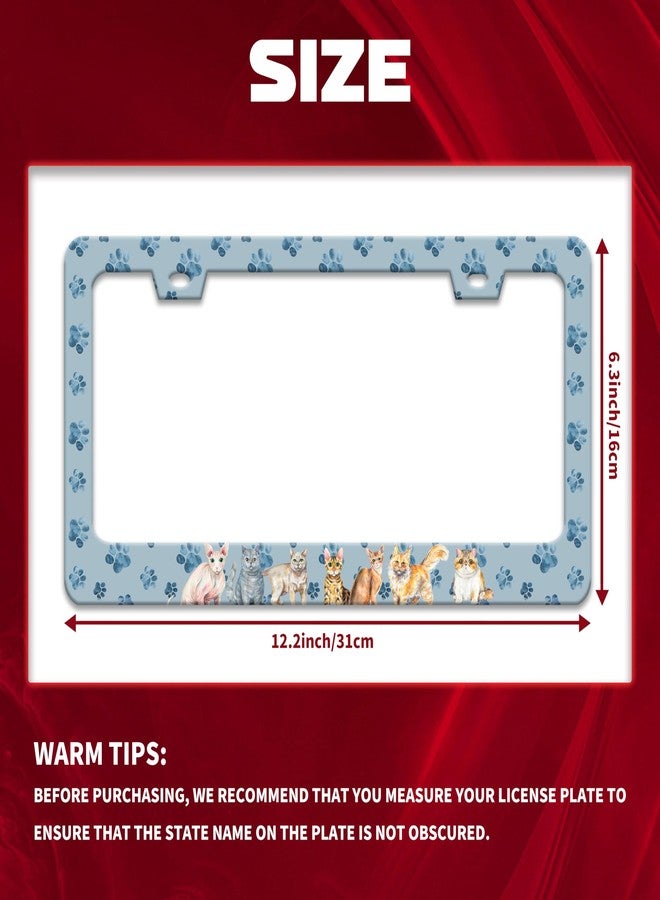 Omw2fyb Personalise Cat paw Prints License Plate Frame License Plate Frames Car Universal Stainless Steel Accessories Cars Decor with 2 Holes and Screws Fits Standard US Vehicles Size 12.2 x 6 Inches - Image 2