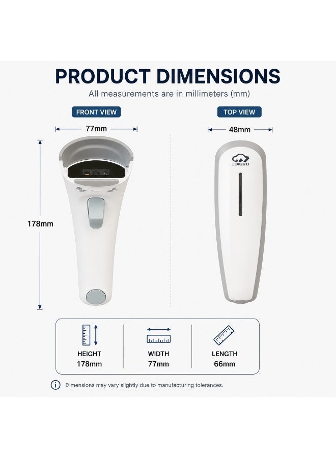 بسيط ماسح باركود BASEET BAS-141 أبيض سلكي USB – قارئ باركود يدوي مريح يدعم 1D و2D ومتوافق مع أنظمة نقاط البيع وويندوز والمستودعات - Image 4