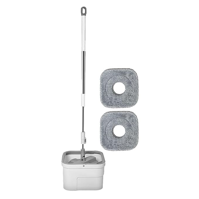 JUVIW Bucket Quick Spin Mop with 2 Microfiber pads Wet Dry Mophead Floor Cleaning pocha Extendable Handle Removable Wringer 360 Floor Cleaner Mopping Set Reversible - Image 1