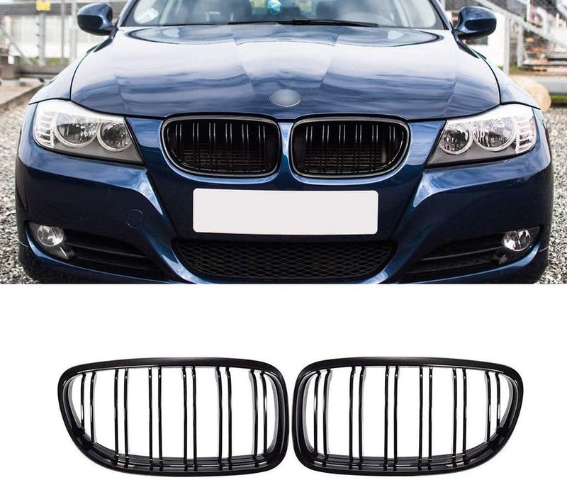 SNA E90 Gloss Black Kidney Grille Compatible with 2009-2011 BMW 3 Series E90 E91 - 2-pc Set - Image 1