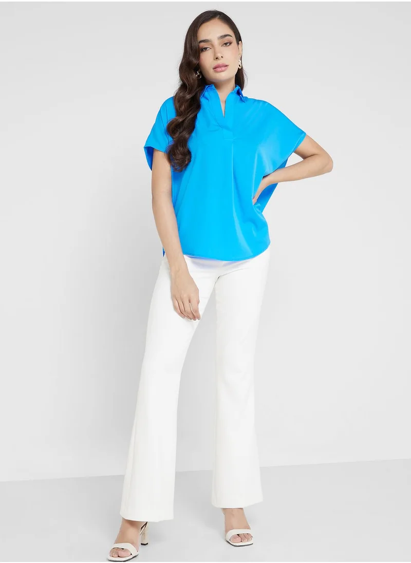 French Connection Buttoned Neck Top