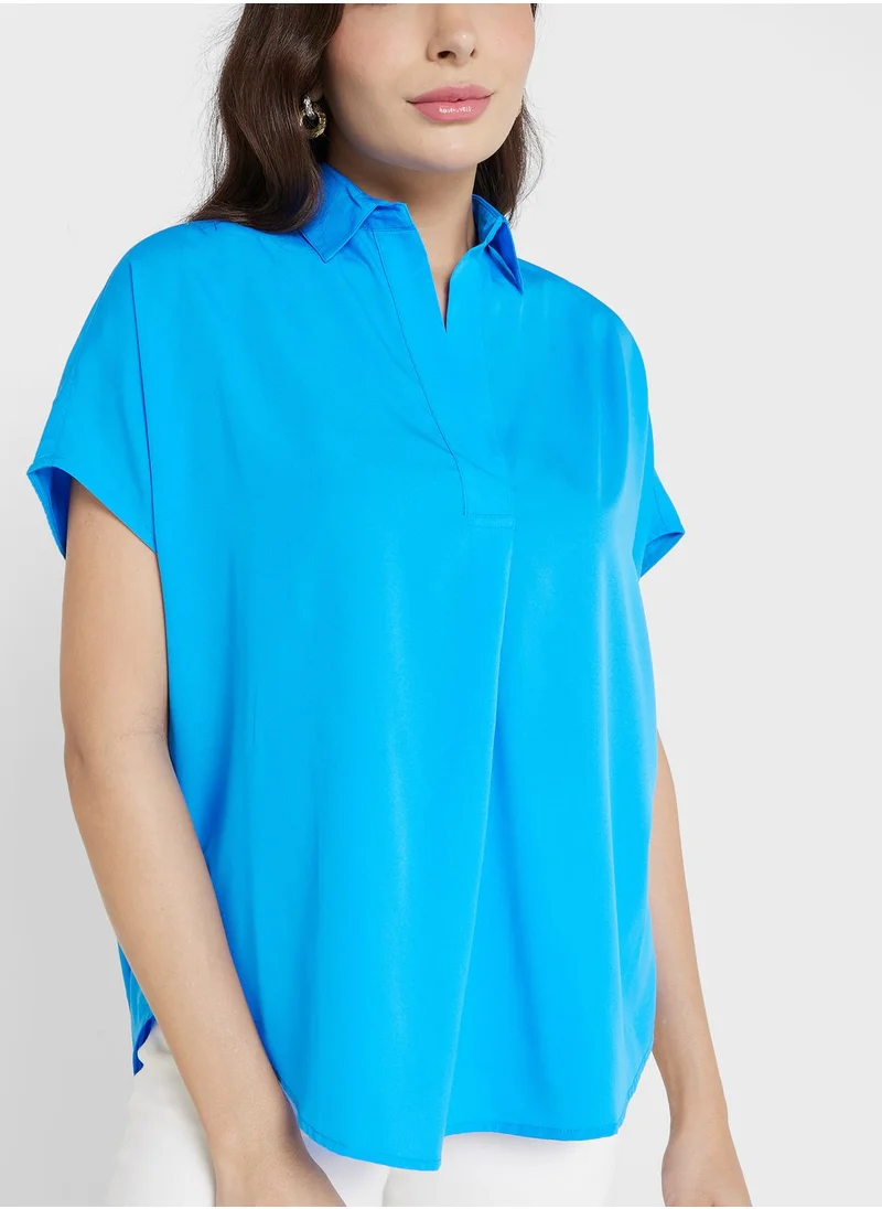 French Connection Buttoned Neck Top