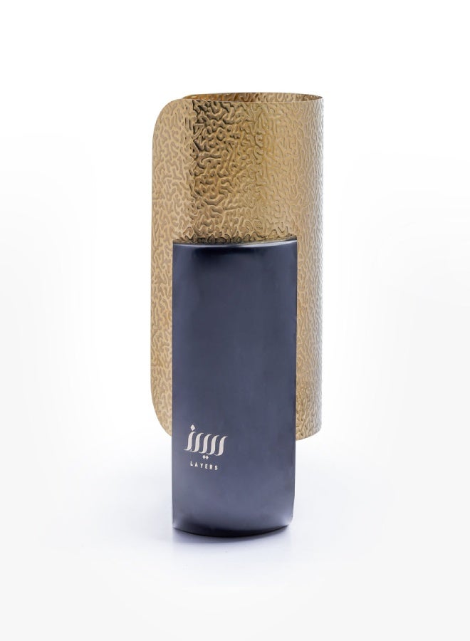 Layers Lora Candle Holder – Black Natural Marble with Golden Metal Vase – 19 × 13 × 21 cm - Image 2