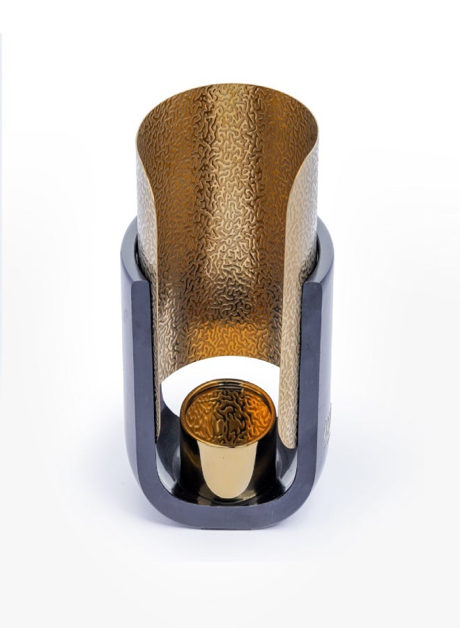 Layers Lora Candle Holder – Black Natural Marble with Golden Metal Vase – 19 × 13 × 21 cm - Image 1