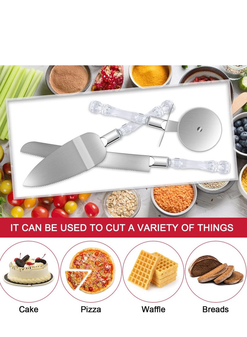 SYOSI 3 Pcs Cake Cutter and Server Set, Cake Cutting Set with Pizza Cutter Wheel, Cake Serving Set for Wedding Cake, Birthdays, Anniversaries - Image 4