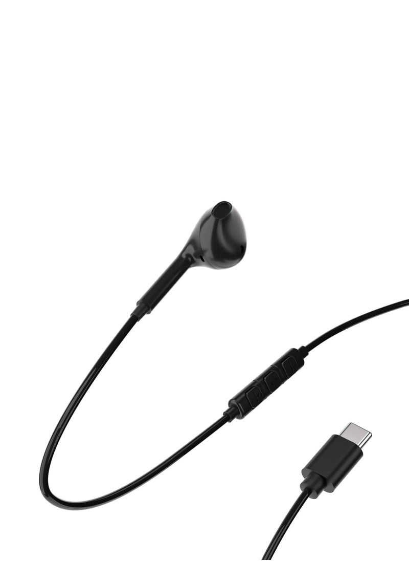 Powerology - Mono USB-C Earphones 1.2M - Black - Image 1