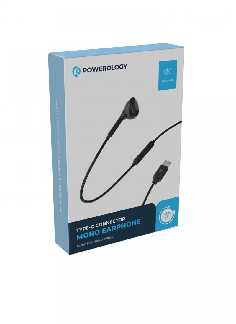 Powerology - Mono USB-C Earphones 1.2M - Black - Image 1