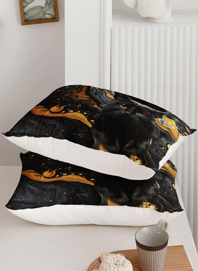 Suncloris Cute Cat Comforter Set, Black Gold Marble Cat Bedding Bedspread for Kids and Adults, Kitty Lover's Animal Themed Quilt Bedroom Decor with 2 Pillow Cases (MarbleCat, Twin) - Image 3