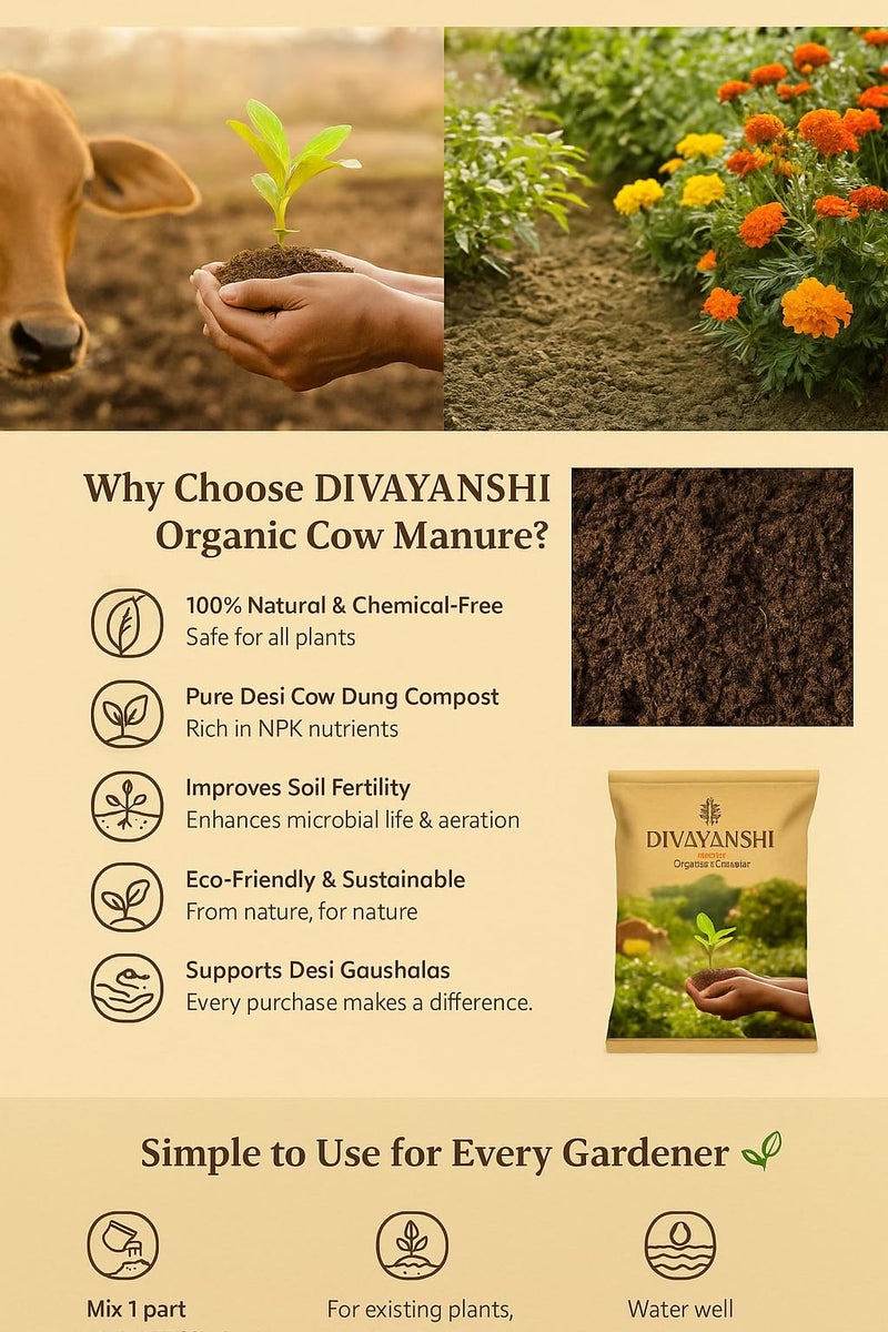 DIVAYANSHI Organic Cow Manure – Enriched Desi Cow Dung Compost | Nourishes Plants Naturally for Healthy Growth & Blooming Gardens (5kg) - Image 2