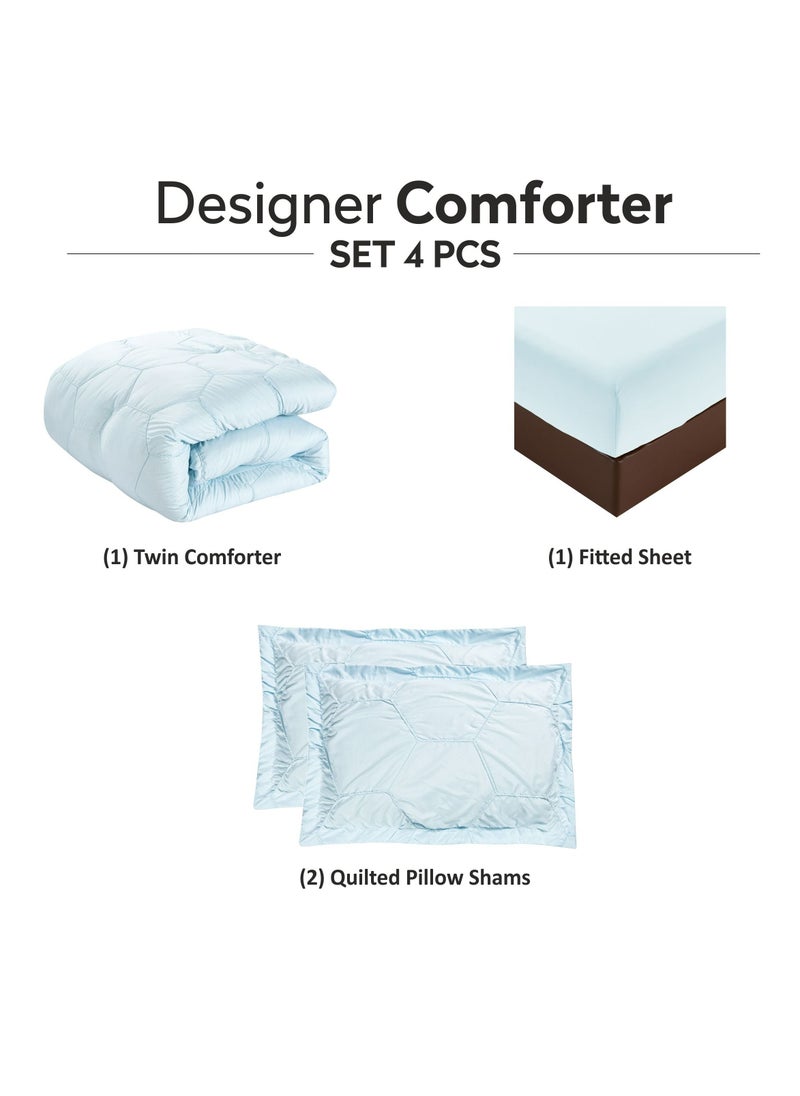 Donetella 4- Piece Designer Comforter Set Single Bed 180 x 240 Cms Soft Microfiber Spamint.  - Image 4