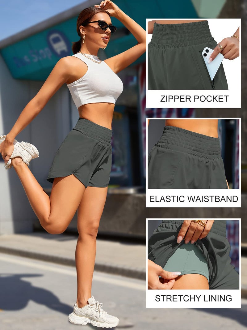 BMJL Women's Athletic Shorts High Waisted Running Short Pocket 2.5" Sporty Shorts Gym Elastic Workout Shorts(L,SummerGreen) - Image 5