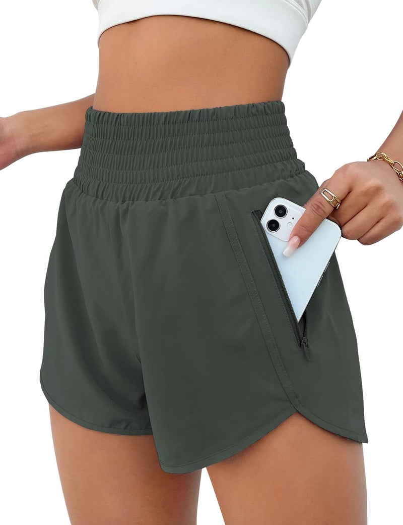 BMJL Women's Athletic Shorts High Waisted Running Short Pocket 2.5" Sporty Shorts Gym Elastic Workout Shorts(L,SummerGreen) - Image 1