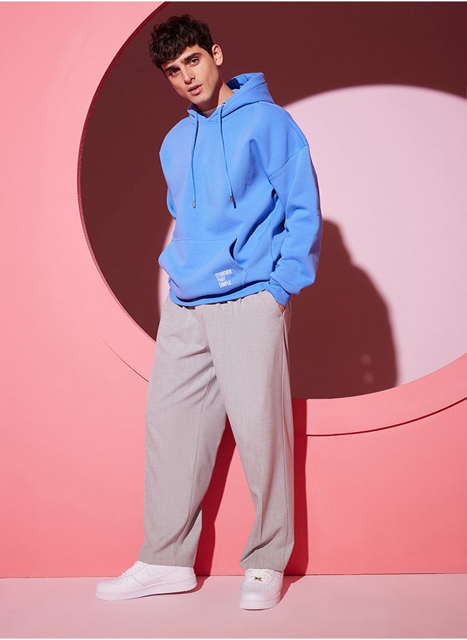 trendyol Basic Blue Oversize Hooded Labeled Fleece Cotton Sweatshirt TMNAW21SW2005  - Image 1