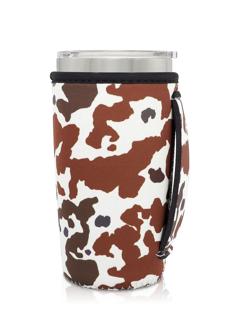 AJLTPA Neoprene Insulated Sleeves Cup Holder with Handle for 20oz Tumbler Cups  Reusable Iced Coffee Sleeve Compatible with Starbucks Trenta  Dunkin Large  more (Brown Cow Print) - Image 1