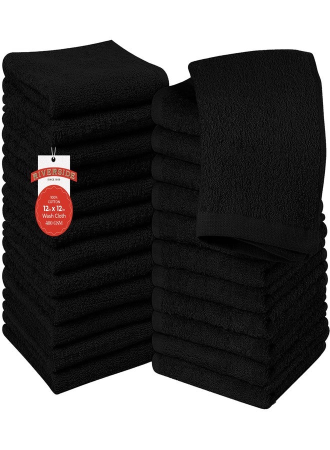RIVERSIDE 24 Pack Washcloths Set - 100% Cotton [12x12 Inches] - Soft, Quick-Dry & Highly Absorbent Face Towels - Perfect for Bathroom, Gym, Hotel, Spa & Travel - Black - Image 1