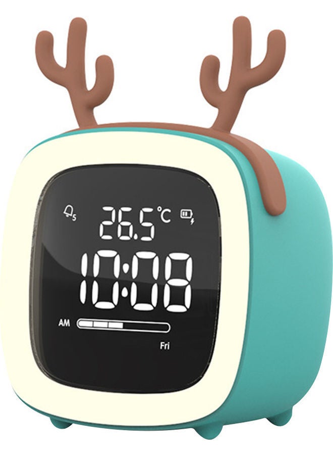 NIBEMINENT Cartoon Rabbit Ear Shape Rechargeable Digital Display LED Nigh Light Alarm Clock Blue Deer 14.5x11.2x10cm - Image 1