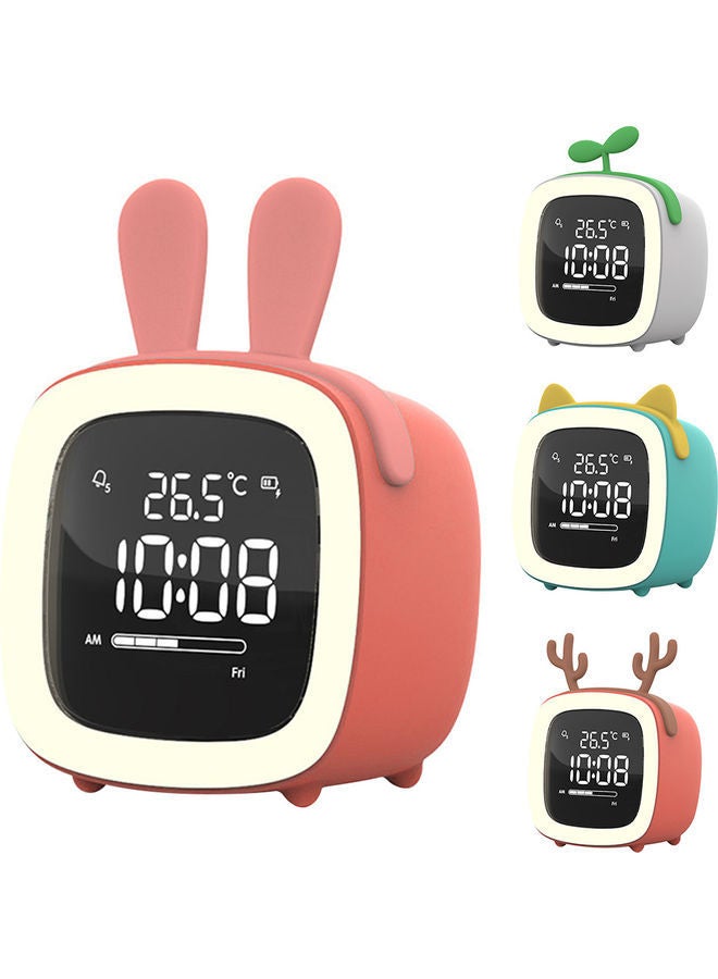 NIBEMINENT Cartoon Rabbit Ear Shape Rechargeable Digital Display LED Nigh Light Alarm Clock Blue Deer 14.5x11.2x10cm - Image 2