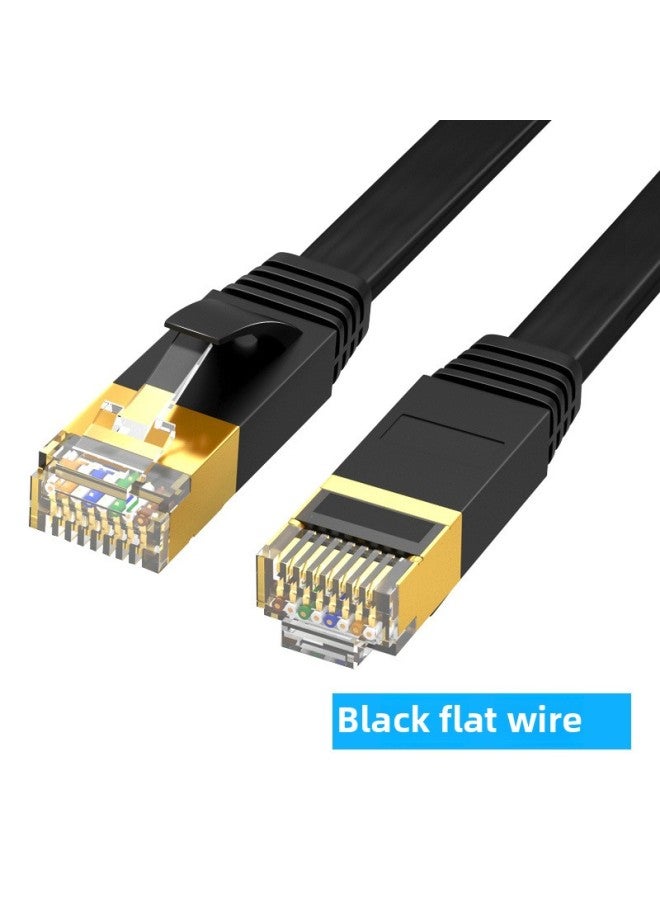 Class 7 Network Cable 10 Trillion Household Shielded Twisted Pair Flat Cat7 Gigabit Broadband Connection Computer Finished Network Cable-Color:Black Flat Wire-Line Length:10 M  - Image 1
