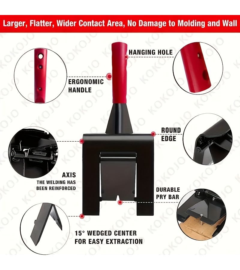 Red Steel Nail Puller Pry Bar Demolition Tool for Flooring Wall Panels Tiles - Image 3