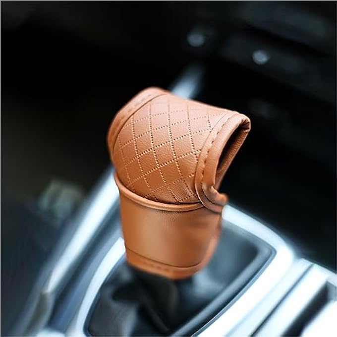 rayihni Leather Car Gear Shift CoverAntiSlip Automatic Shift Knob Cover Car DecorationUniversal Car Accessories for Women Interior Effectively Protects Stick Shift Knob Brown - Image 1