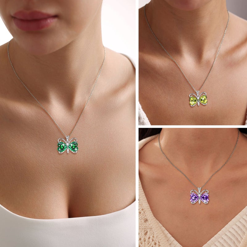 Juwaliy Purple Butterfly Necklace Heart February Birthstone Necklace Amethyst Silver Plated Pendant Jewelry Women Wife Birthday Valentine's Day Gifts - Image 3