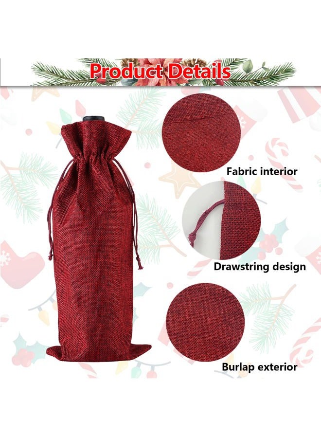 PIXHOTUL Burlap Wine Gift Bags, 12 Pcs Jute Drawstring Wine Bottle Covers with Tags and Ropes for Christmas, Wedding, Travel, Birthday, Holiday Party (Wine Red) - Image 3