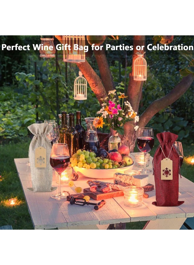 PIXHOTUL Burlap Wine Gift Bags, 12 Pcs Jute Drawstring Wine Bottle Covers with Tags and Ropes for Christmas, Wedding, Travel, Birthday, Holiday Party (Wine Red) - Image 4