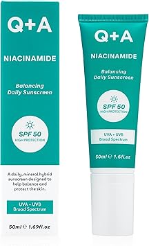 Q+A QA Niacinamide Daily Sunscreen SPF 50 UltraLight NonGreasy BroadSpectrum UVAUVB Protection Oil Control Pore Refining Hydrating 90 Natural Ingredients Vegan CrueltyFree 50ml - Image 1
