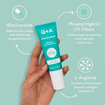 Q+A QA Niacinamide Daily Sunscreen SPF 50 UltraLight NonGreasy BroadSpectrum UVAUVB Protection Oil Control Pore Refining Hydrating 90 Natural Ingredients Vegan CrueltyFree 50ml - Image 3
