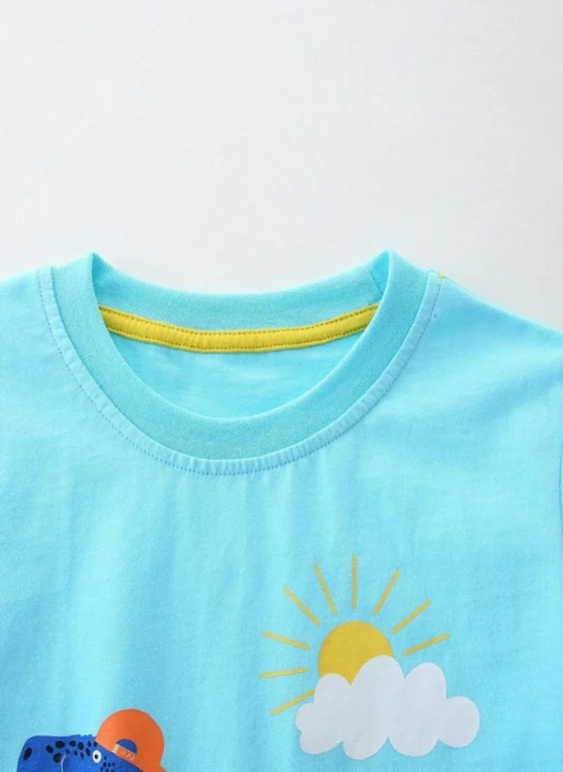 YUNIQEE Blue Graphic Printed Round Neck T-shirt