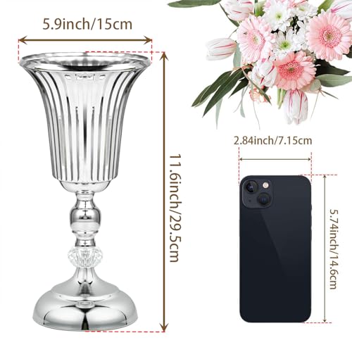 kolnlala 2PCS Silver Metal Flower Trumpet Stripe Vases Crystal Table Centerpieces Artificial Flower Arrangements for Anniversary CelebrationWeddingPartyBirthday Event Aisle Home Decor - Image 3