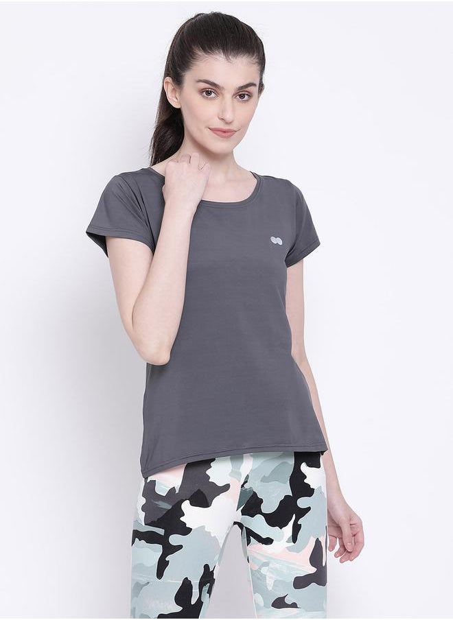 Clovia Solid Scoop Neck Active T-Shirt by Styli  - Image 2