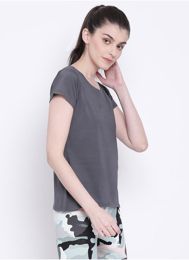 Clovia Solid Scoop Neck Active T-Shirt by Styli  - Image 4