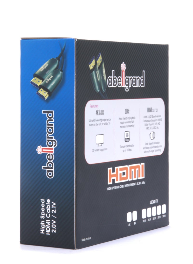 Abellgrand HDMI 20m AOC 8K 2.1 AGcon Cable comes with durable construction and ultra-sleek design. Abellgrand 8K/UHD/HDR OPTICAL 8K 2.1 HDMI Hybrid cables utilize fiber to transmit HDMI data and clock portions of the signal. Supports 8K@60Hz/ 48Gbps, 4K@120Hz/18Gbps Compatible with HDMI 2.1 Units: Transmitter (Source) Receiver (Display) Video Bandwidth: 48Gbps, (12 Gbps/x4 Channel FRL) Watch 8K video contents, game console, laptop or tablet on an Ultra HD television, monitor or projector. - Image 3