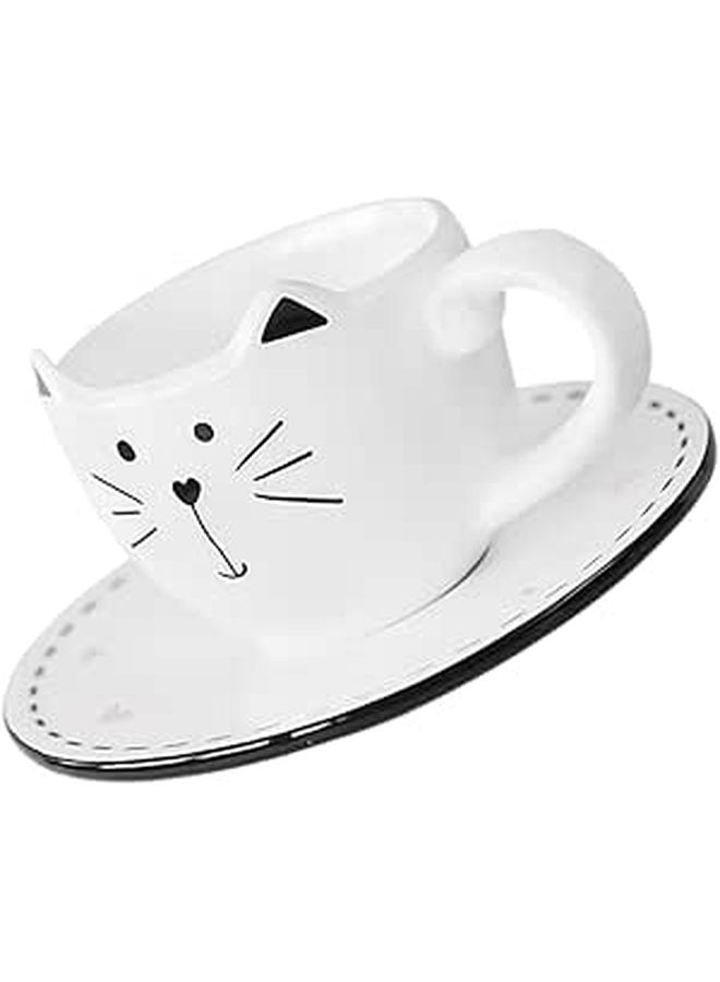 Ceramic Coffee Mug And Saucer Set Large Capacity With Cute Cat Design For Home And Office - Image 1