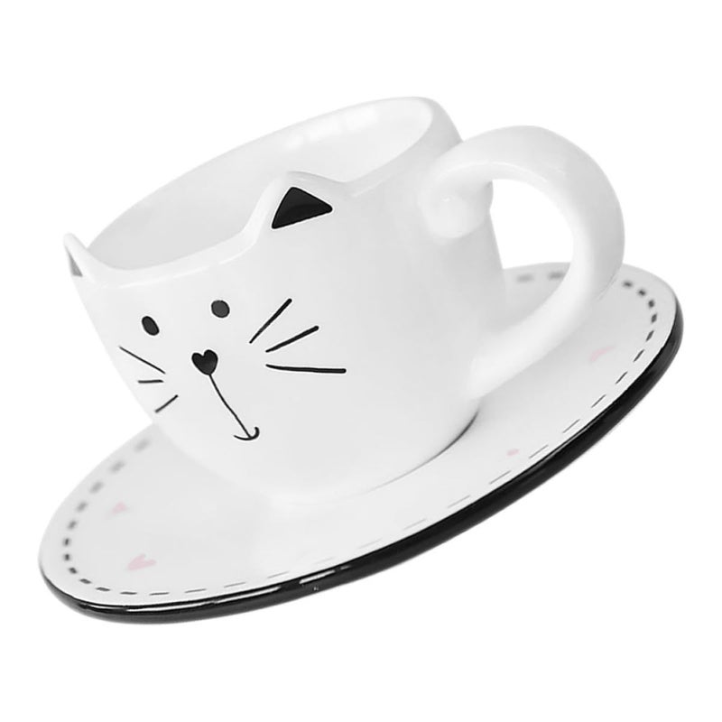 Ceramic Coffee Mug And Saucer Set Large Capacity With Cute Cat Design For Home And Office - Image 2