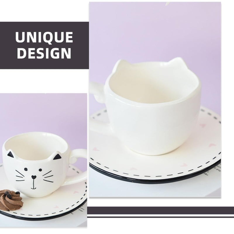 Ceramic Coffee Mug And Saucer Set Large Capacity With Cute Cat Design For Home And Office - Image 4