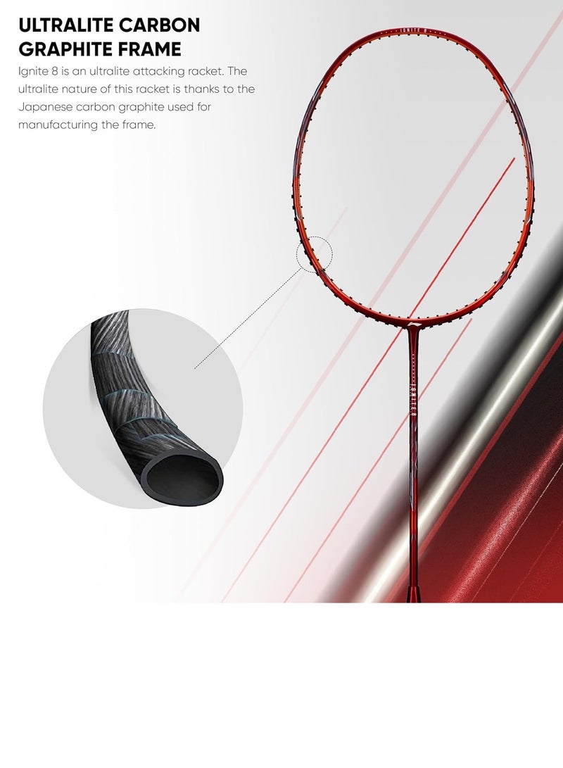 لي-نينج مضرب تنس الريشة Li-Ning Ignite 8 المصنوع من ألياف الكربون والجرافيت اليابانية مع غطاء كامل (أزرق داكن/نحاسي، 77 جرامًا) - Image 5